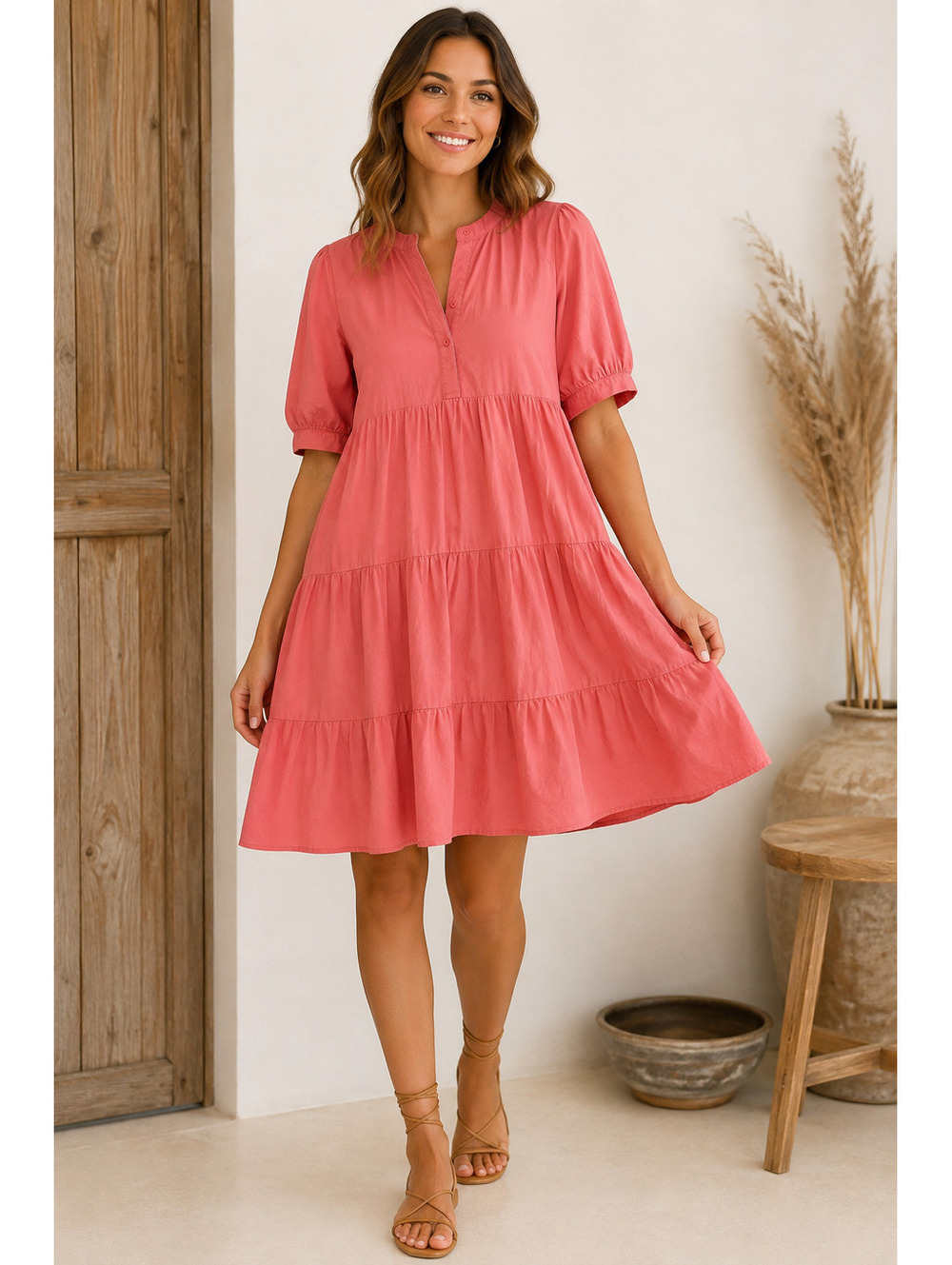 English Factory | S | Coral Button Front Shirt Dress